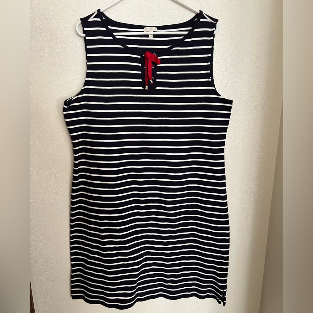 TALBOTS Classic Nautical Stripe Lace Up‎ Shift Summer Mini Dress Navy Women's XL